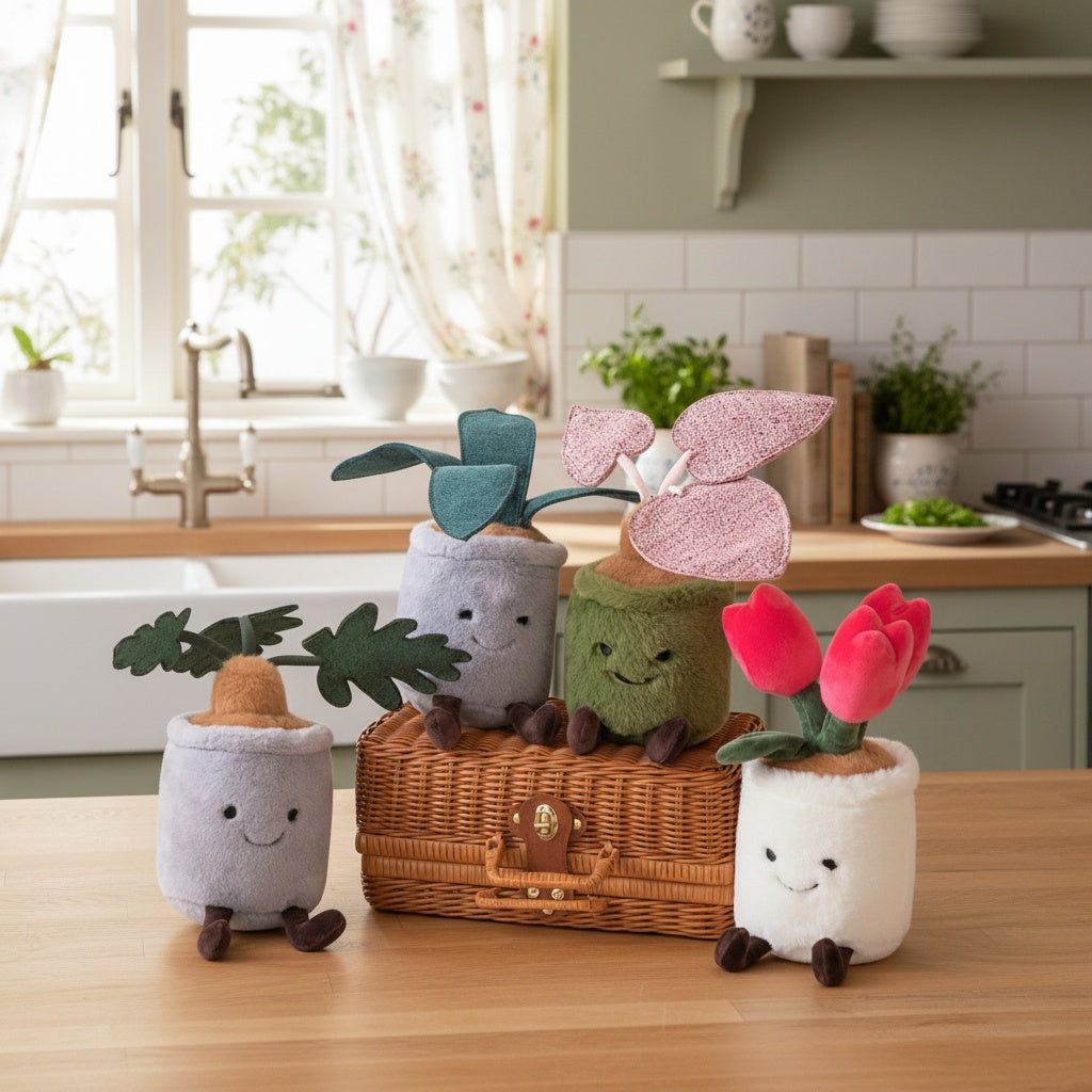 Kawaii plant knuffel pot met groen