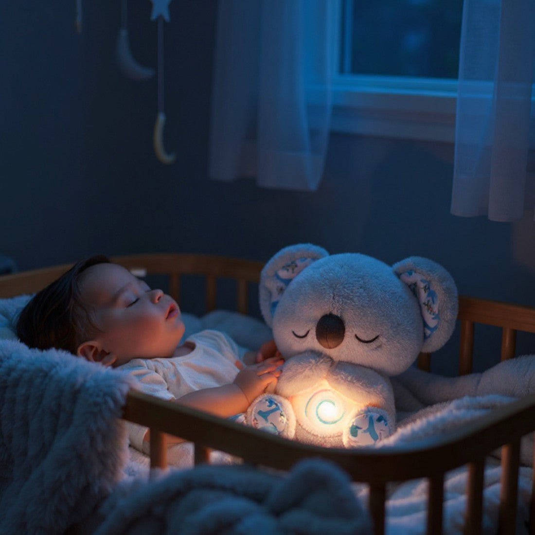 Ademende lichtgevende koala knuffel om baby te kalmeren
