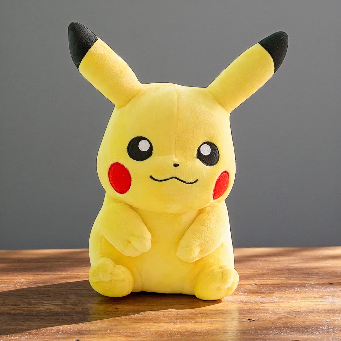 Pokémon knuffel - zittende Pikachu met vrolijke lach