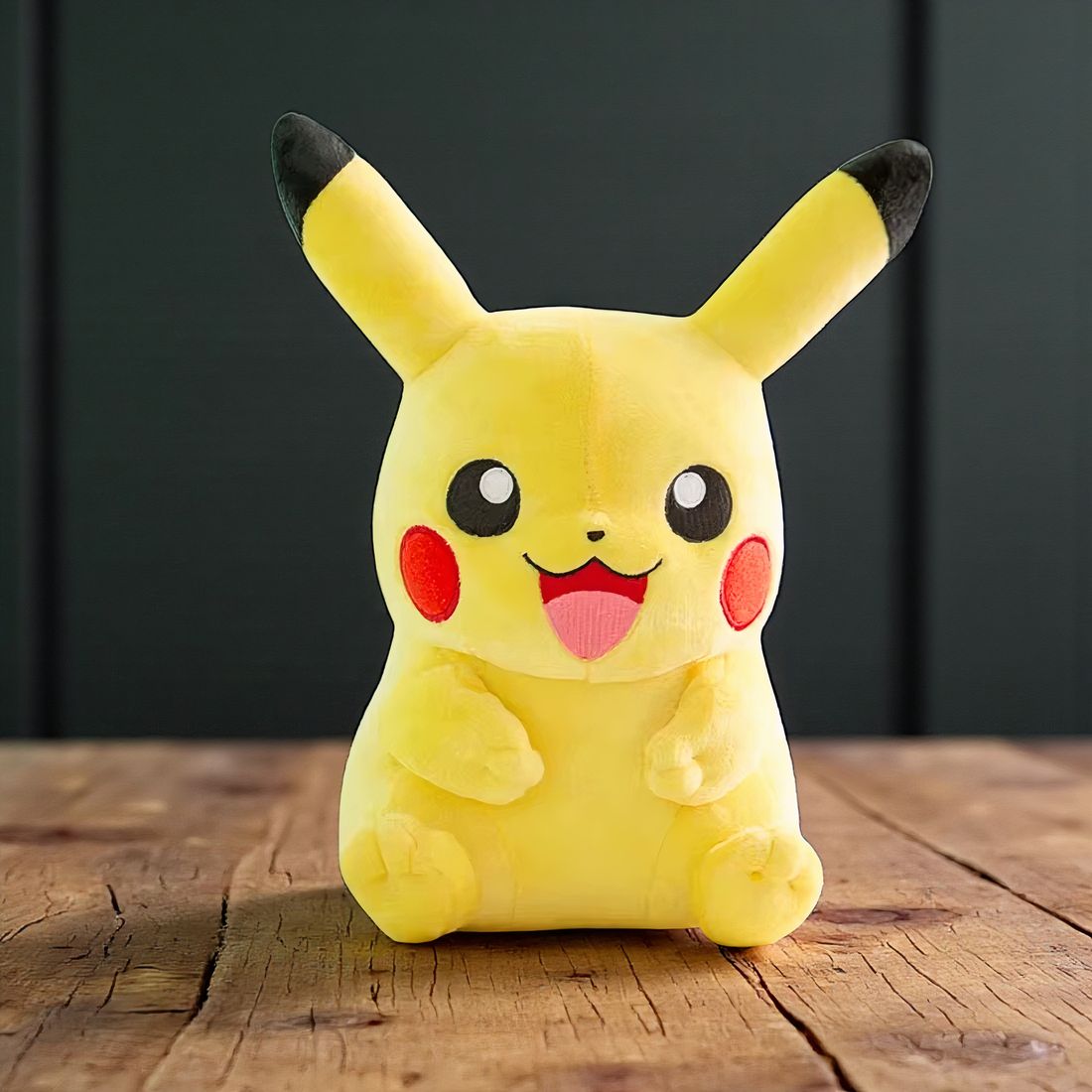 Pokémon knuffel - zittende Pikachu met vrolijke lach