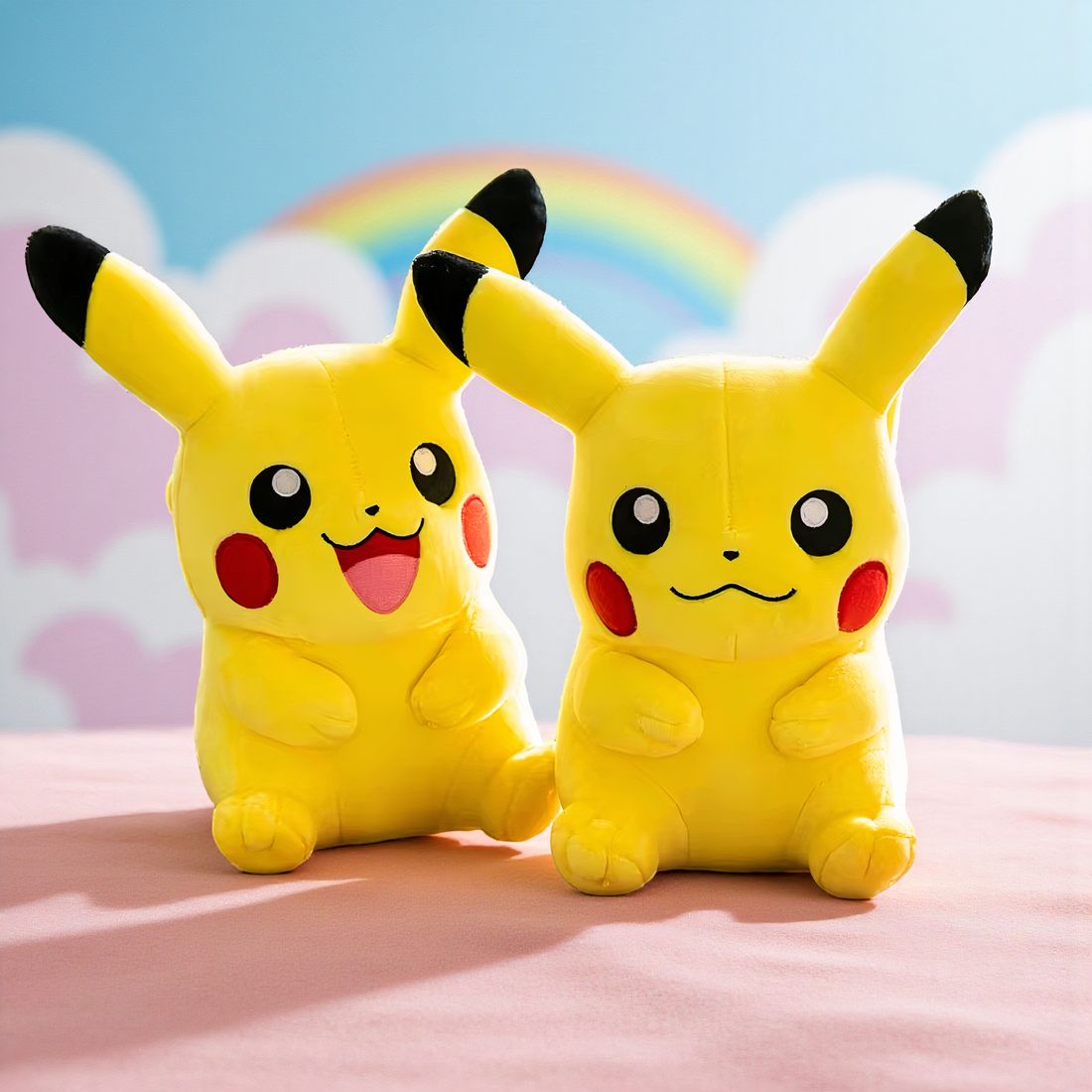 Pokémon knuffel - zittende Pikachu met vrolijke lach