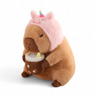 Capybara knuffel met drankje en grappige muts