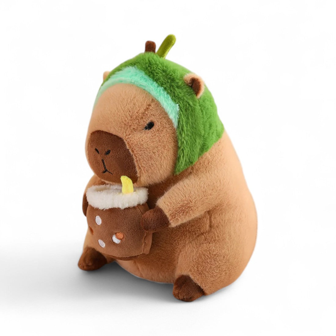 Capybara knuffel met drankje en grappige muts