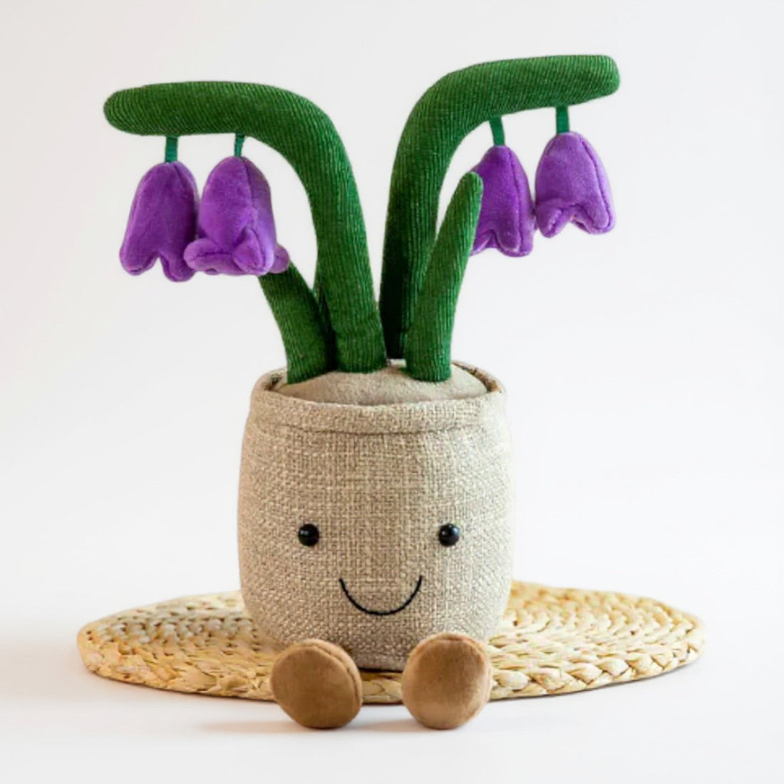 Kawaii plant knuffel pot met paarse bloemen