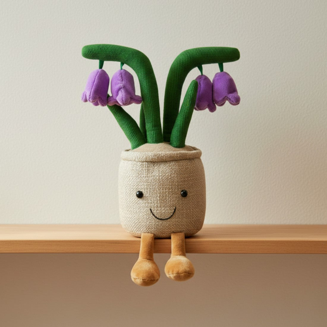 Kawaii plant knuffel pot met paarse bloemen