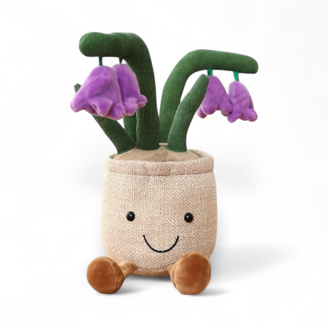 Kawaii plant knuffel pot met paarse bloemen