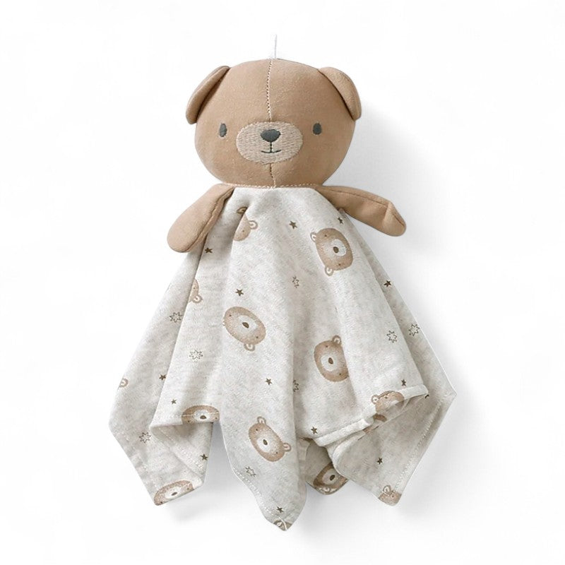 Plat knuffeldoekje met beertjeskop voor baby