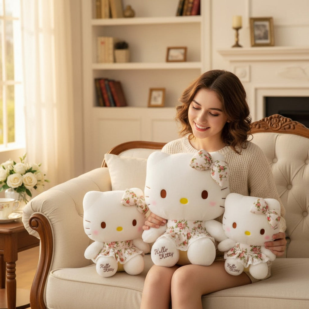 Sierlijke Hello Kitty knuffel met bloemenjurk