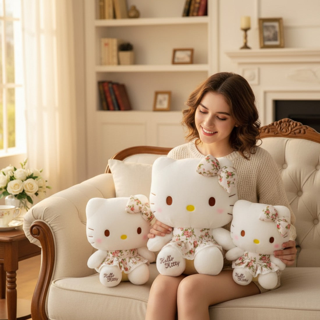Sierlijke Hello Kitty knuffel met bloemenjurk
