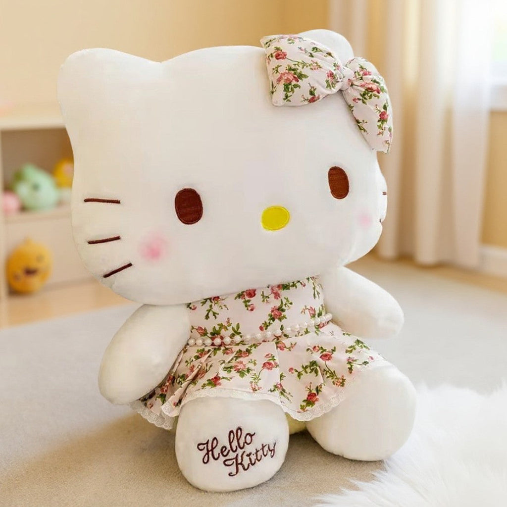 Sierlijke Hello Kitty knuffel met bloemenjurk
