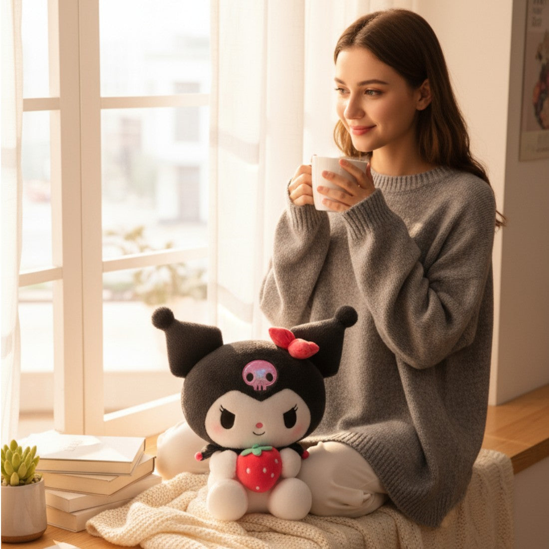 Kawaii Kuromi knuffel met aardbei