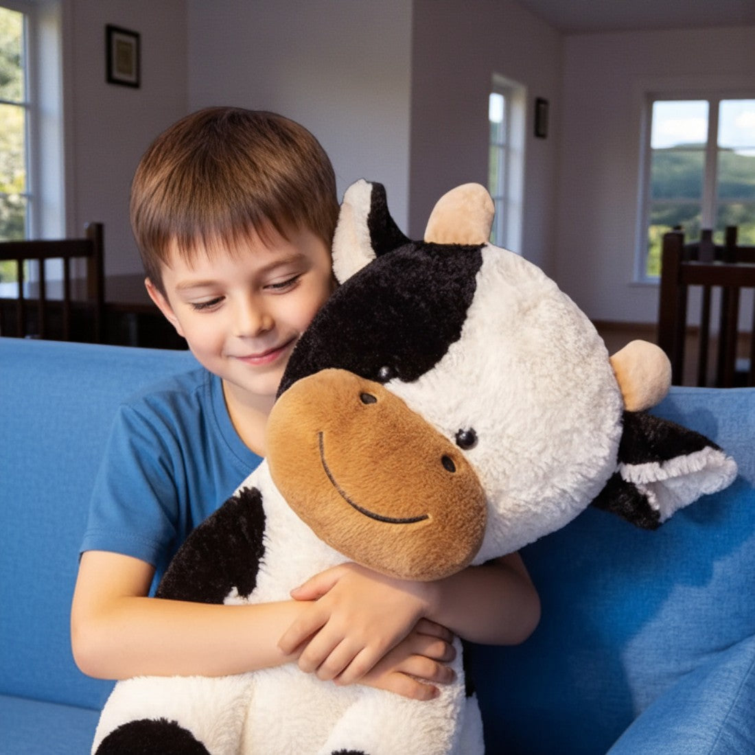 Koe knuffel met lieve glimlach