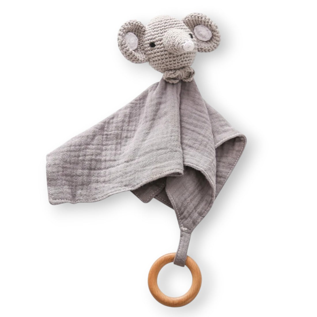 Plat knuffeldoekje met gehaakte olifantenkop voor baby
