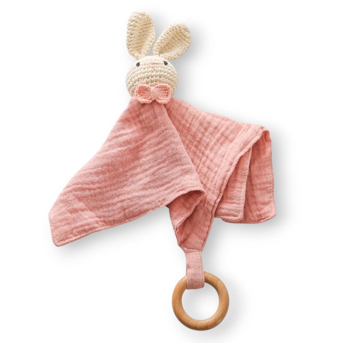 Plat knuffeldoekje met gehaakte konijnenkop voor baby
