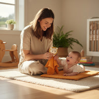 Plat knuffeldoekje met gehaakte leeuwenkop voor baby