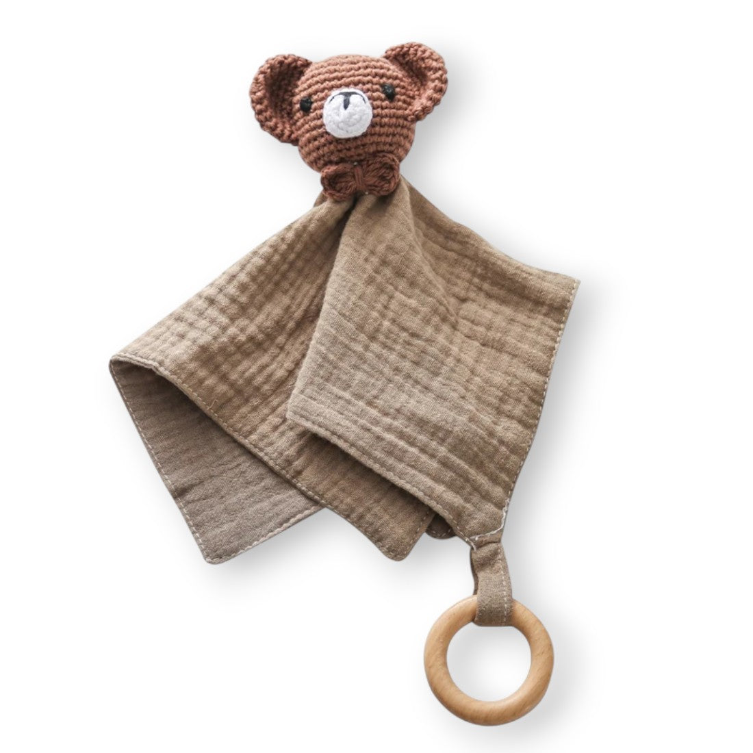 Plat knuffeldoekje met gehaakte beertjeskop voor baby
