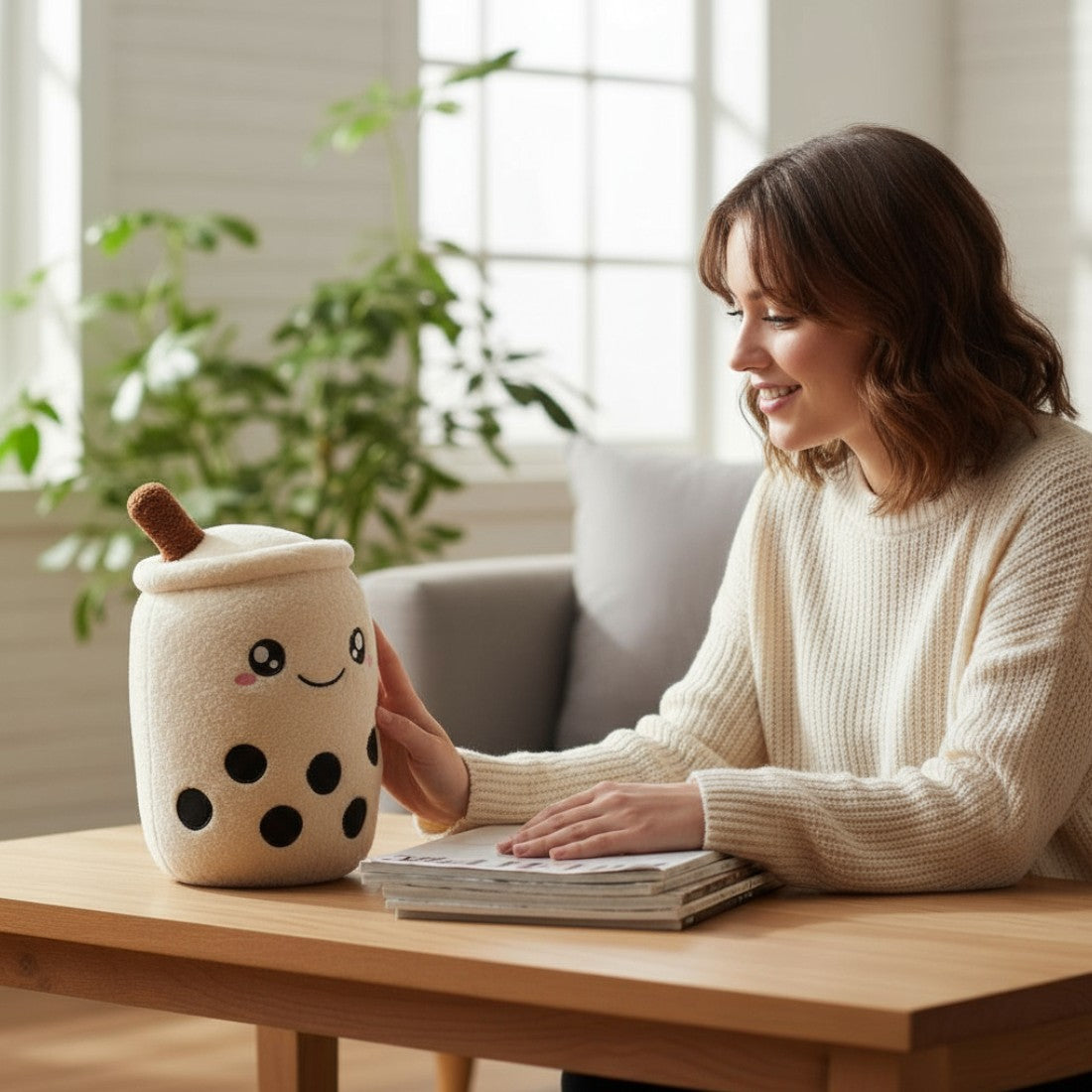 Knusse bubble tea knuffel met textuur