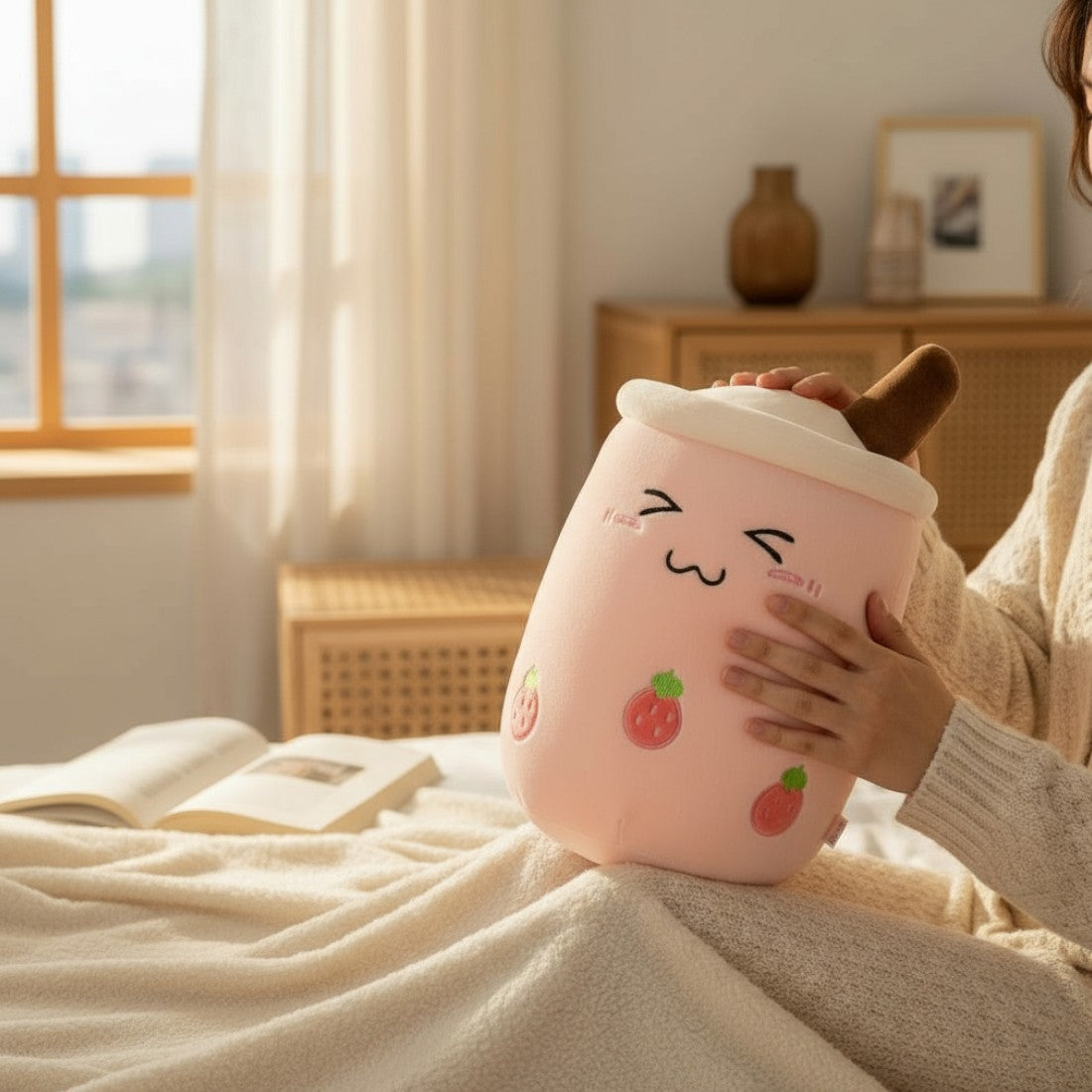 Kawaii bubble milk tea knuffel aardbei
