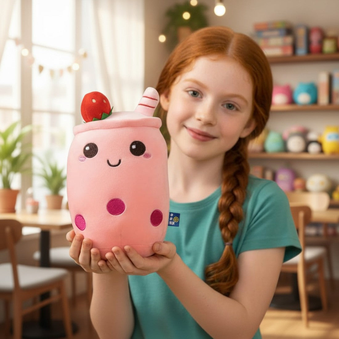 Kawaii bubble tea knuffel aardbei met fruit