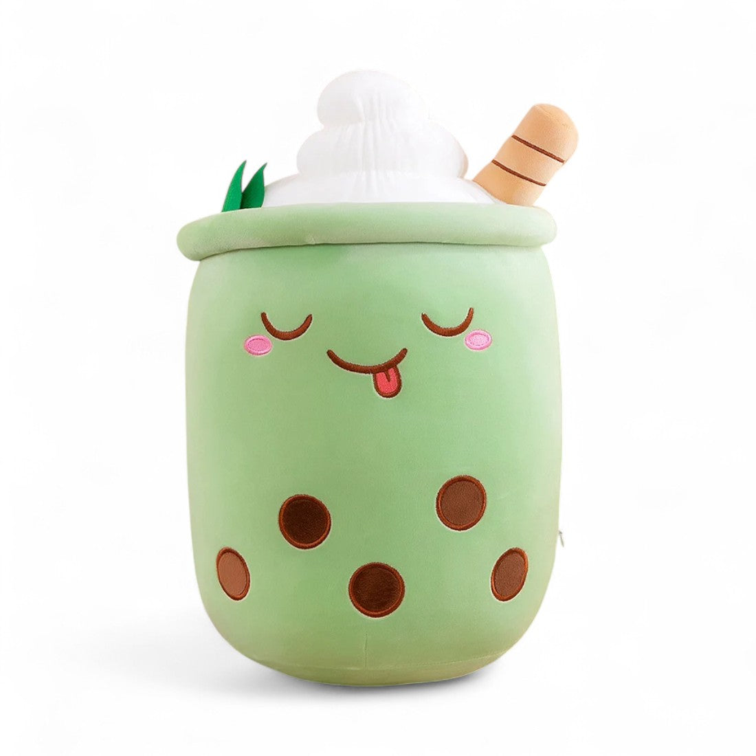 Kawaii bubble tea knuffel matcha met slagroom