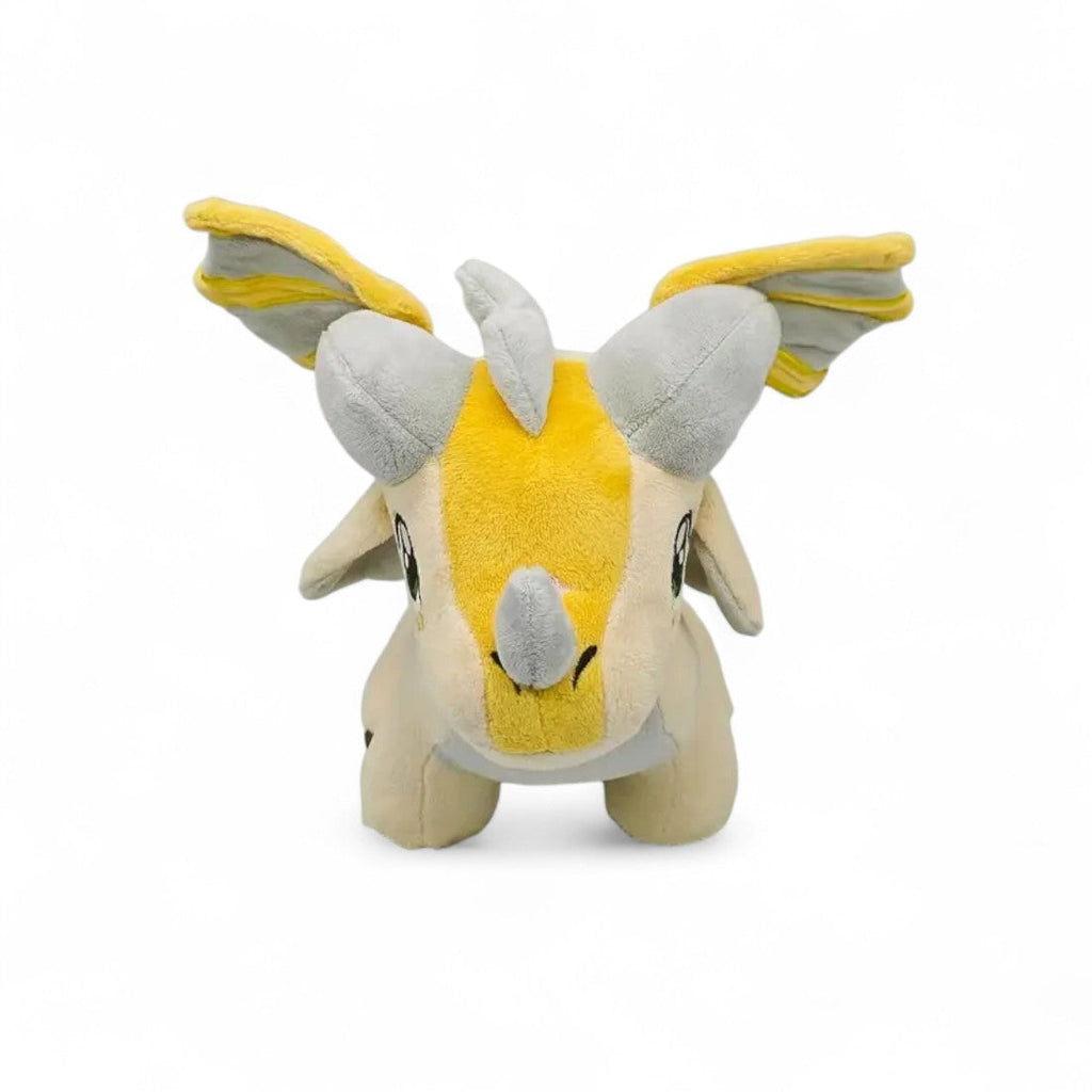 Stralende grijs-gouden sprookjesdraak knuffel