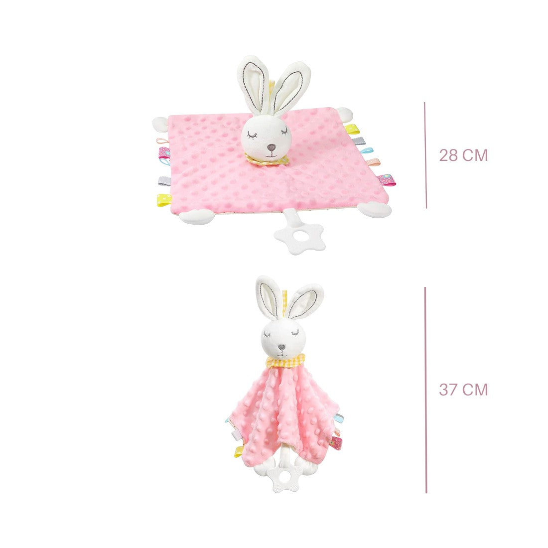 Minky konijn knuffeldoekje pastel met bijtring