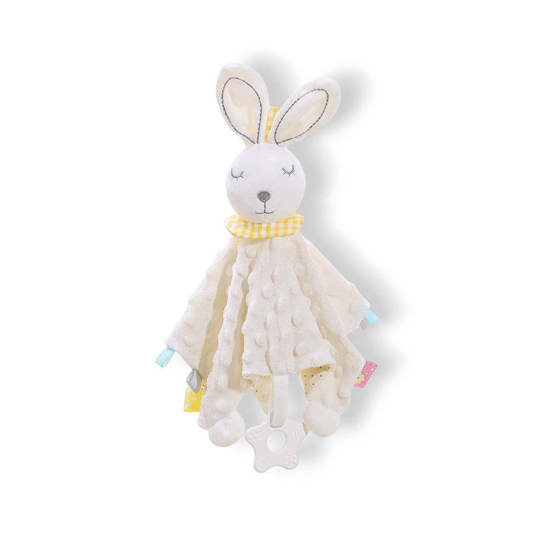 Minky konijn knuffeldoekje pastel met bijtring