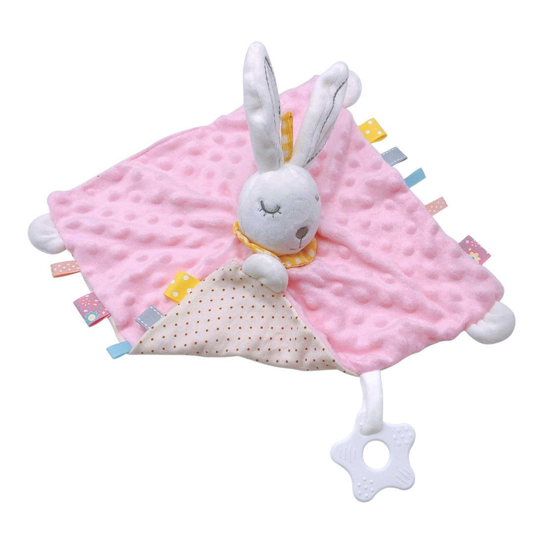 Minky konijn knuffeldoekje pastel met bijtring