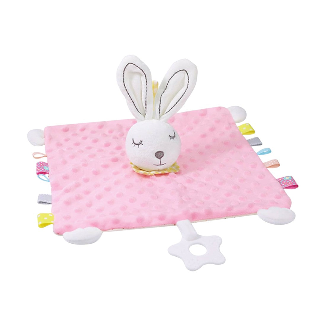 Minky konijn knuffeldoekje pastel met bijtring