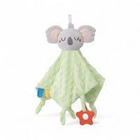 Groen knuffeldoekje met koalakop en sensorische ring
