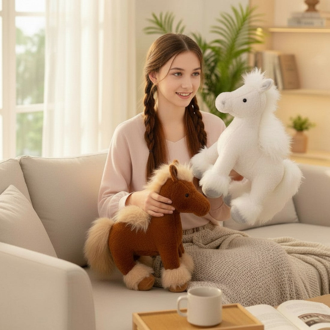 Zachte paard knuffel met zijdeachtige manen