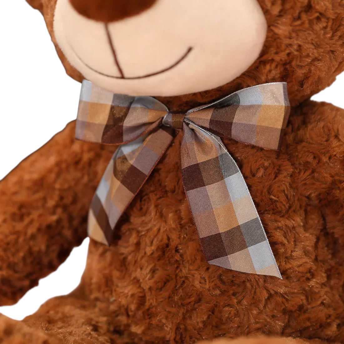 Traditionele krullende beer knuffel met retro strik