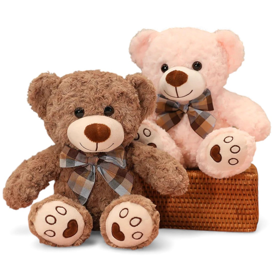 Traditionele krullende beer knuffel met retro strik