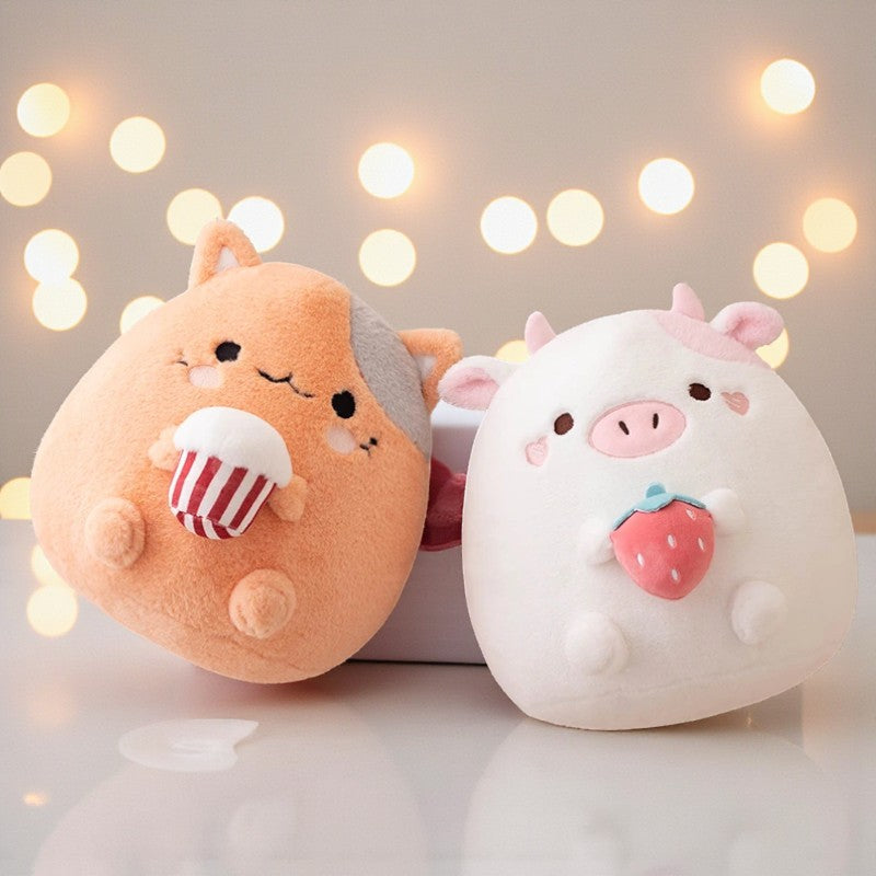 Squishmallow-stijl kat knuffelkussen met cupcake