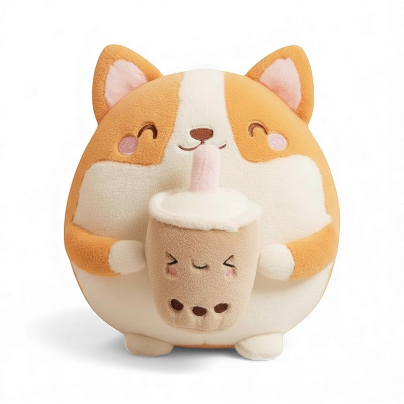Squishy shiba knuffelkussen met drankje