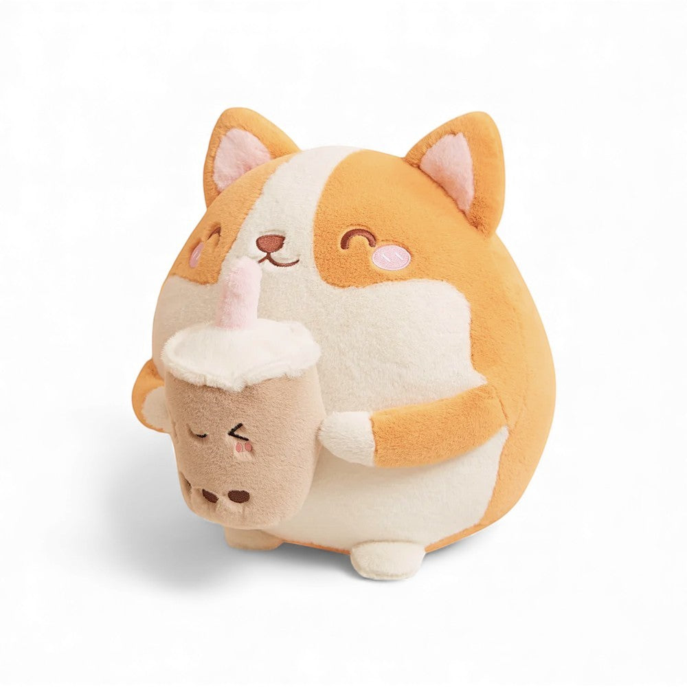 Squishy shiba knuffelkussen met drankje