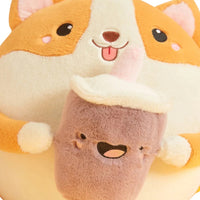 Squishy shiba knuffelkussen met drankje