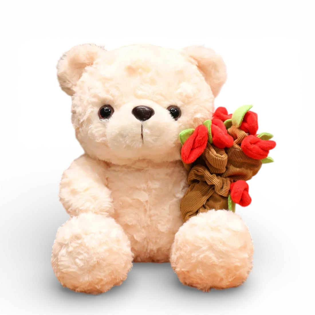 Romantische beer knuffel met bloemenboeket