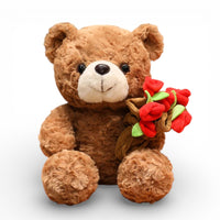 Romantische beer knuffel met bloemenboeket
