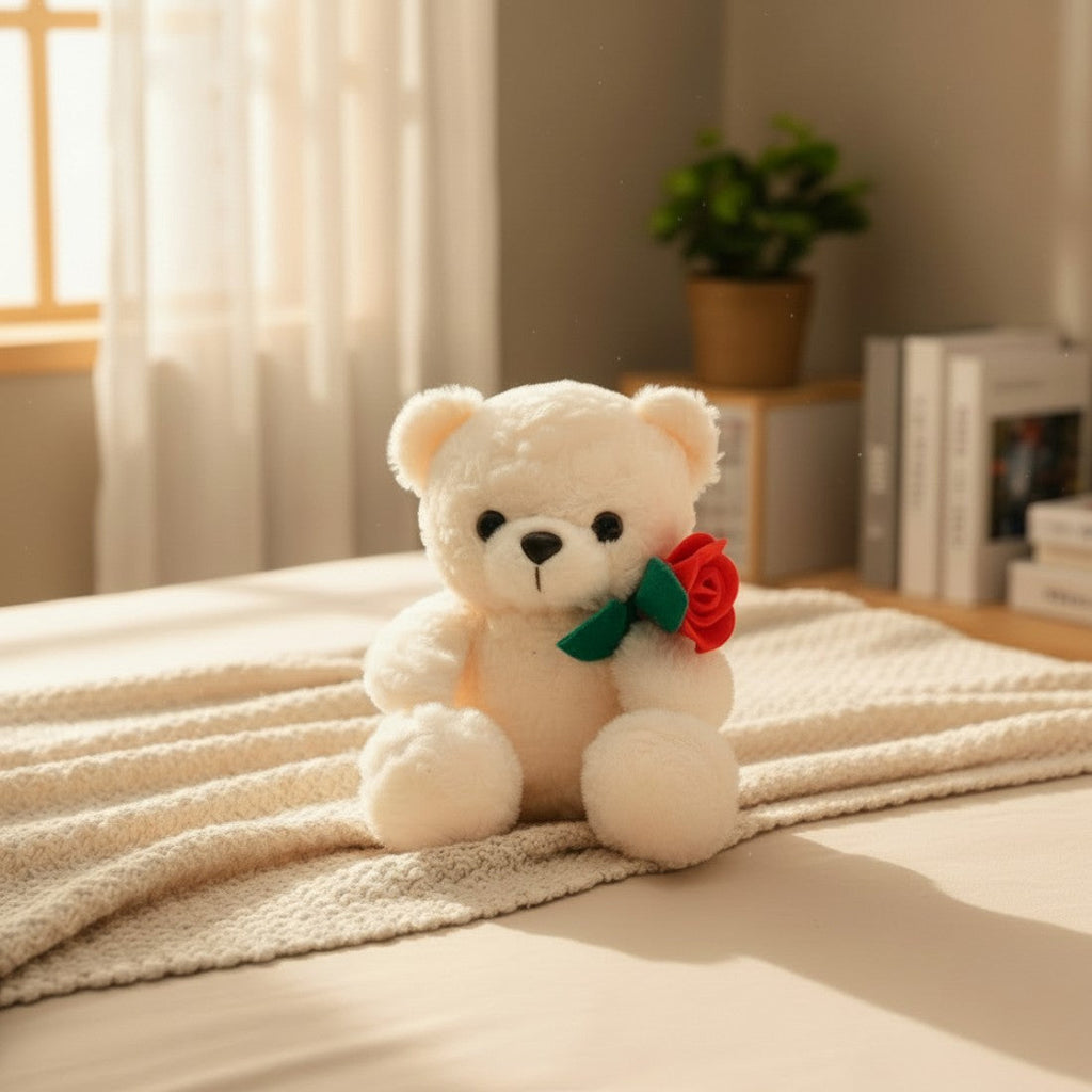 Romantische beer knuffel met rode roos