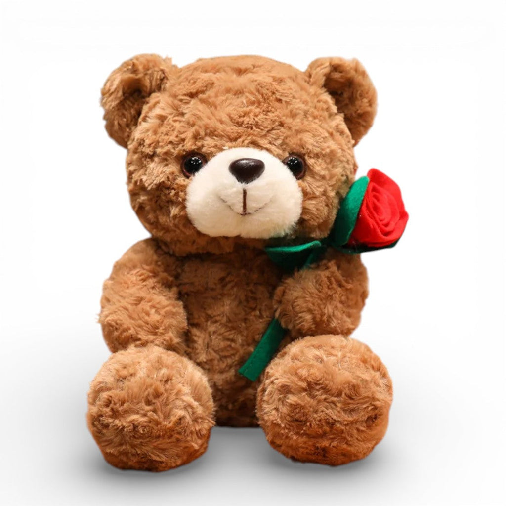 Romantische beer knuffel met rode roos