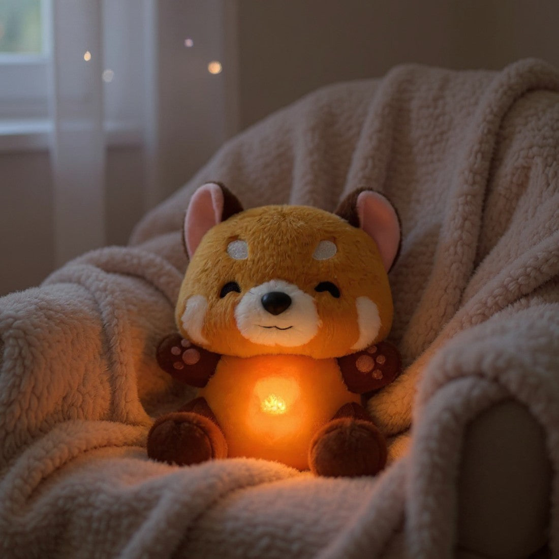 Ademende rode panda knuffel nachtlampje