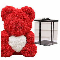 Rode rozenbeer knuffel met wit hart 40 cm
