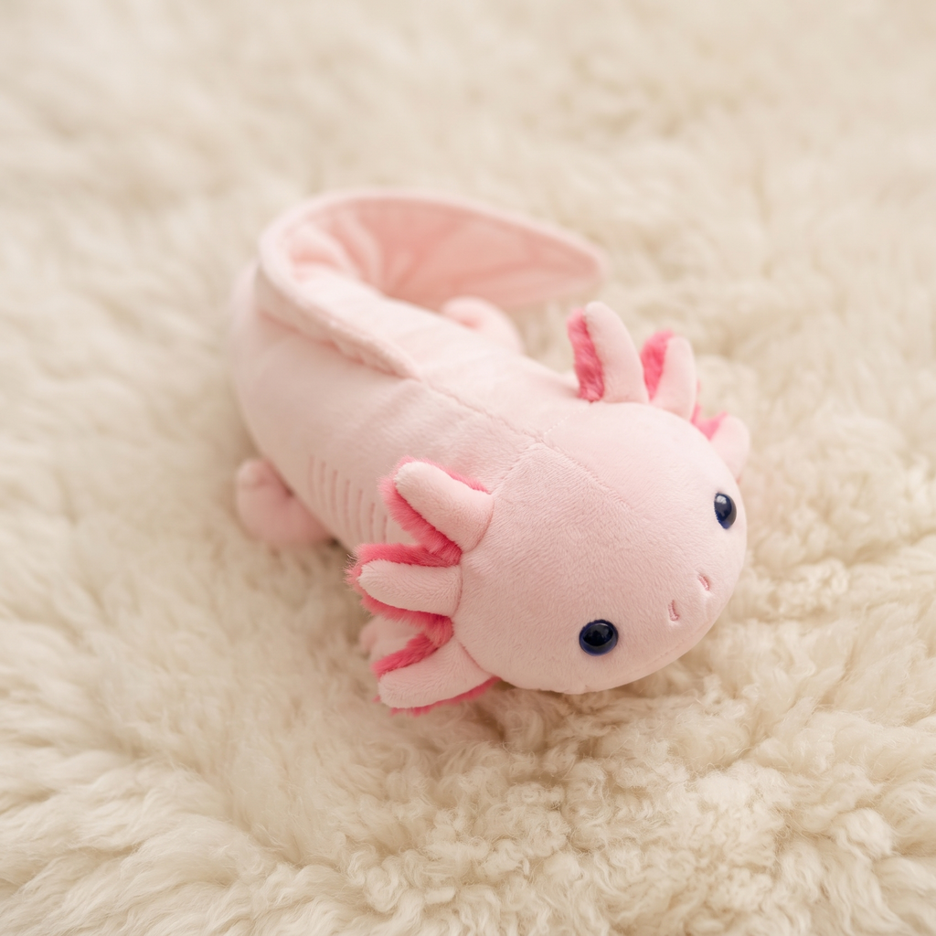 Roze axolotl knuffelkussen