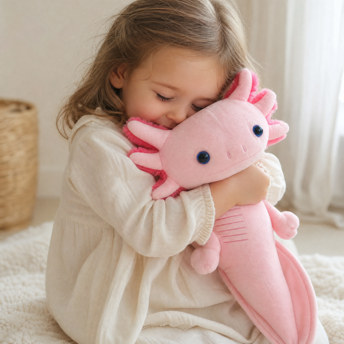 Roze axolotl knuffelkussen