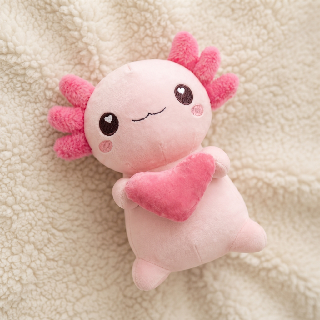 Roze axolotl knuffel met hart