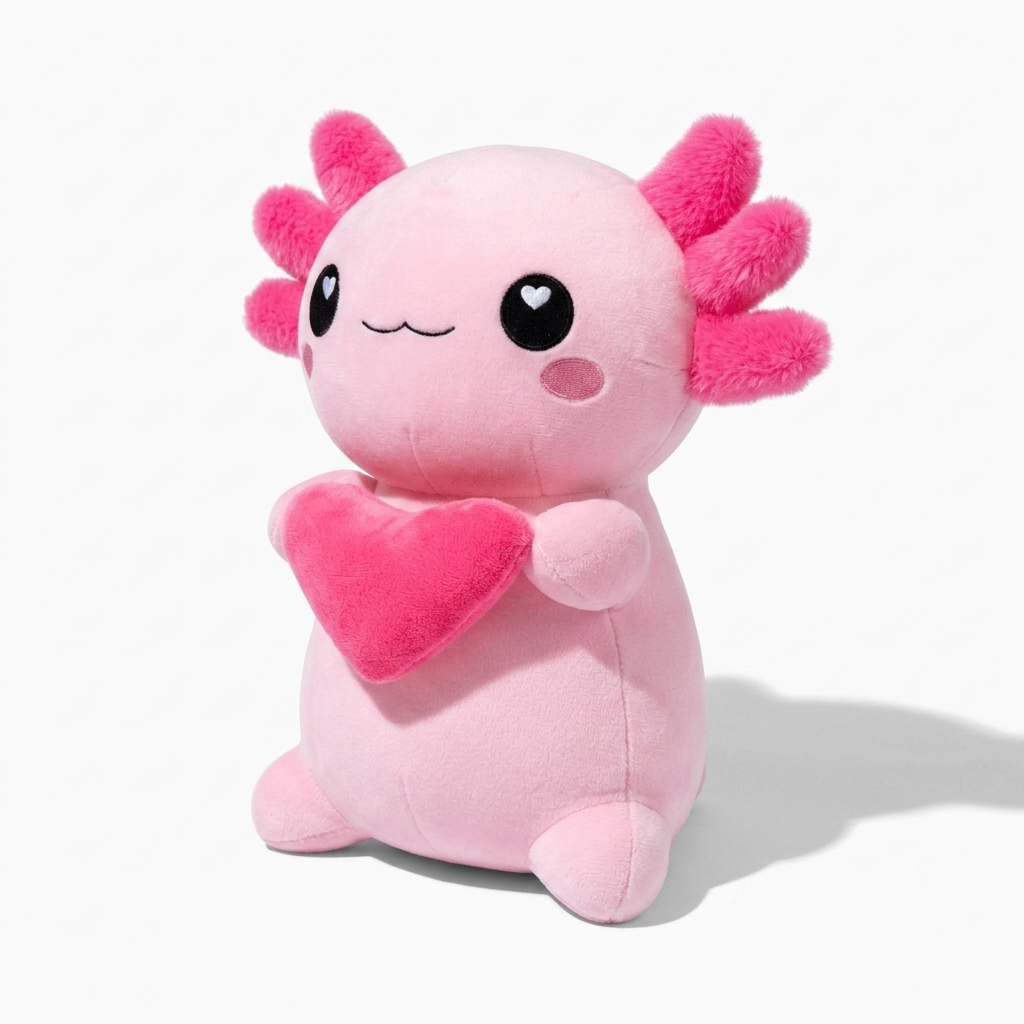 Roze axolotl knuffel met hart