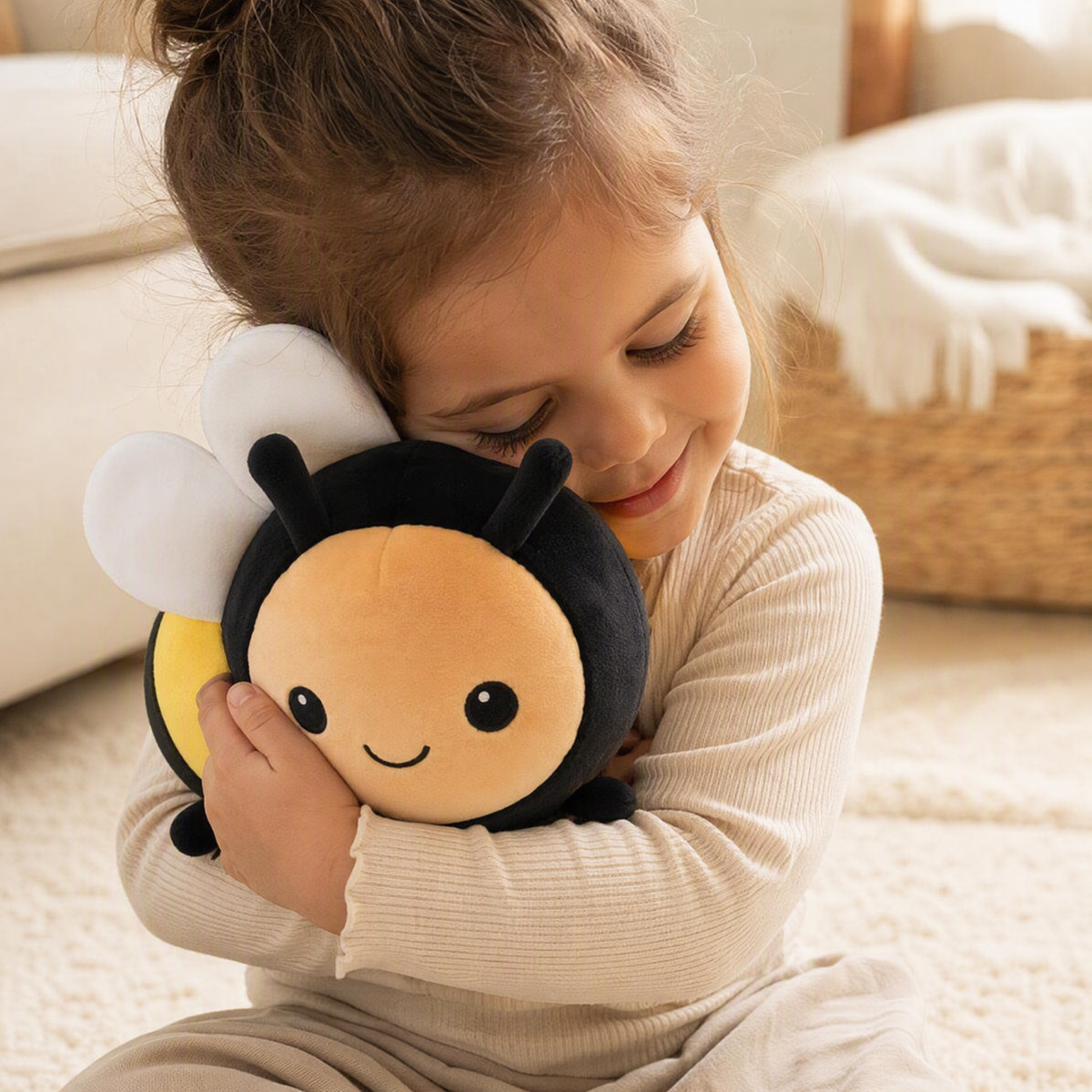 Ronde kawaii bij knuffel zwart en geel