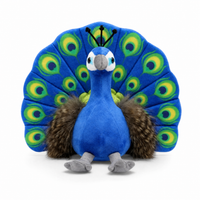 Blauwe pauw knuffel met veelkleurige veren