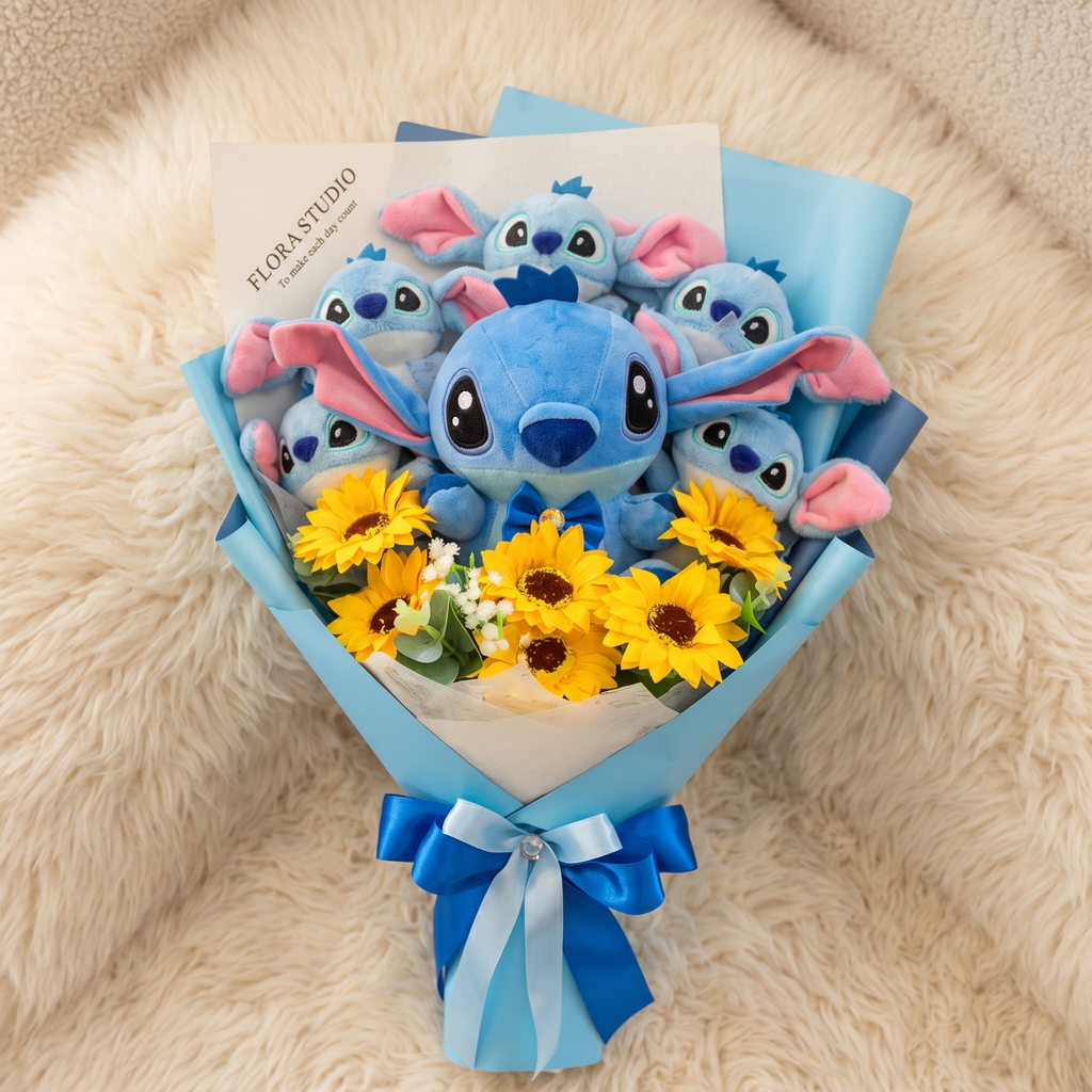 Boeket Stitch knuffel met bloemen